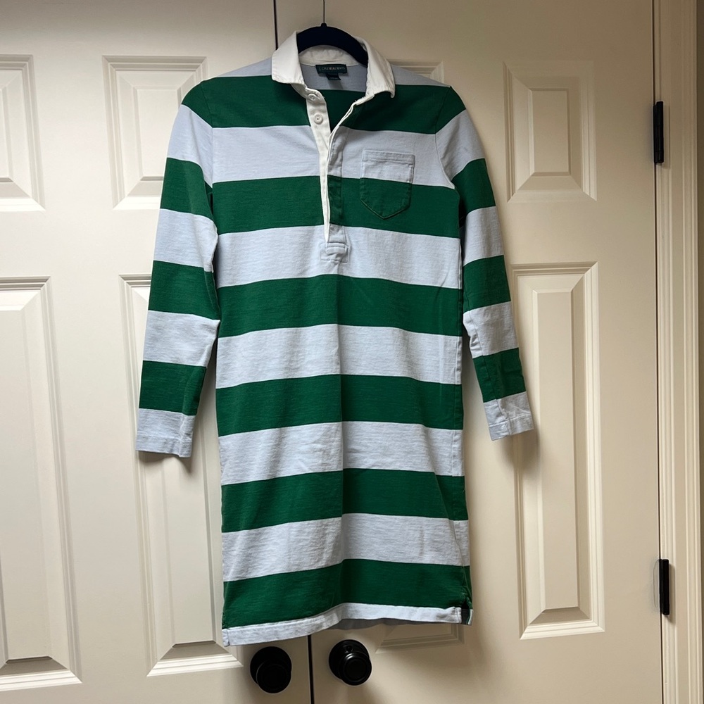 J. Crew Always Grn/Lt Blue Striped 100% Cotton Rugby Dress XXS